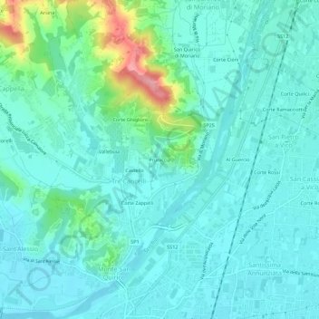 Mappa topografica Pruniccia, altitudine, rilievo