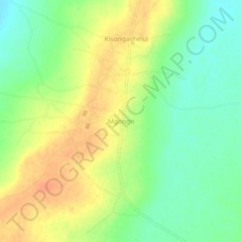 Mappa topografica Mgongo, altitudine, rilievo