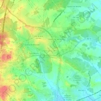Mappa topografica Alto da Guerra, altitudine, rilievo