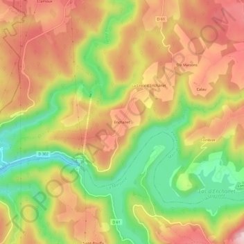 Mappa topografica Enchanet, altitudine, rilievo