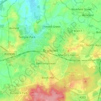 Mappa topografica Bracknell, altitudine, rilievo