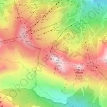 Mappa topografica Via ferrata Rocher blanc facile, altitudine, rilievo