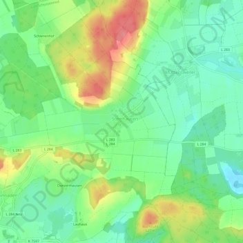 Mappa topografica Steinhausen, altitudine, rilievo