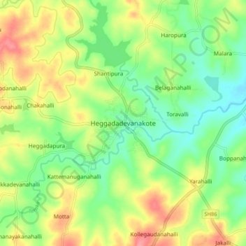 Mappa topografica Heggadadevanakote, altitudine, rilievo