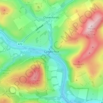 Mappa topografica Caddonfoot, altitudine, rilievo