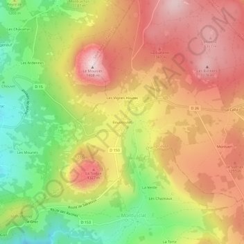 Mappa topografica Boussoulet, altitudine, rilievo