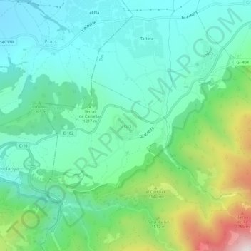 Mappa topografica Urús, altitudine, rilievo