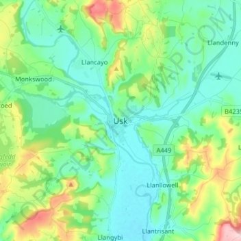 Mappa topografica Usk, altitudine, rilievo