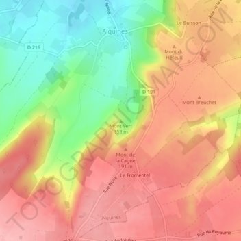 Mappa topografica Mont Vert, altitudine, rilievo