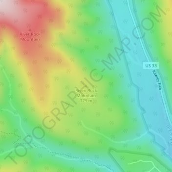 Mappa topografica Riven Rock Mountain, altitudine, rilievo