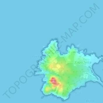 Mappa topografica Capo Testa, altitudine, rilievo