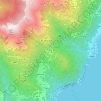 Mappa topografica Breglia, altitudine, rilievo