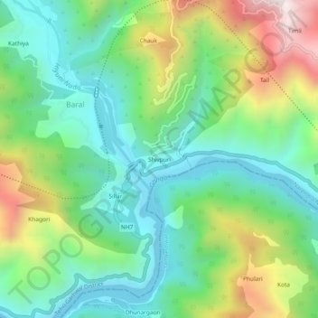 Mappa topografica Shivpuri, altitudine, rilievo