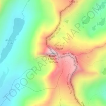 Mappa topografica Mount Conness, altitudine, rilievo