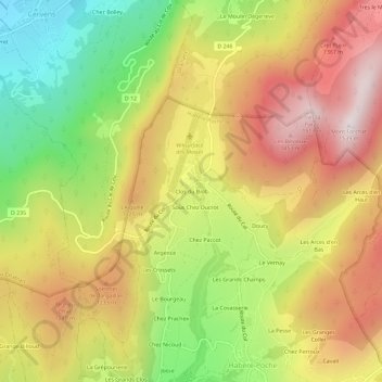 Mappa topografica Clos du Biot, altitudine, rilievo