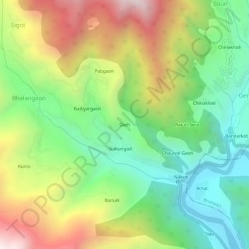 Mappa topografica Garh, altitudine, rilievo