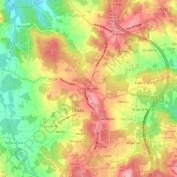 Mappa topografica Corga de Lobão, altitudine, rilievo