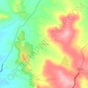 Mappa topografica Nandwal, altitudine, rilievo