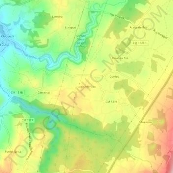 Mappa topografica Lagoa do Cão, altitudine, rilievo