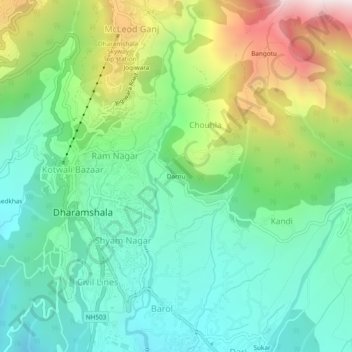 Mappa topografica Darnu, altitudine, rilievo