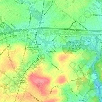 Mappa topografica Morganville, altitudine, rilievo