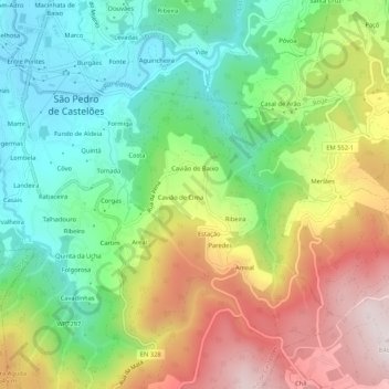 Mappa topografica Cavião de Cima, altitudine, rilievo