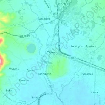 Mappa topografica Tiaong, altitudine, rilievo