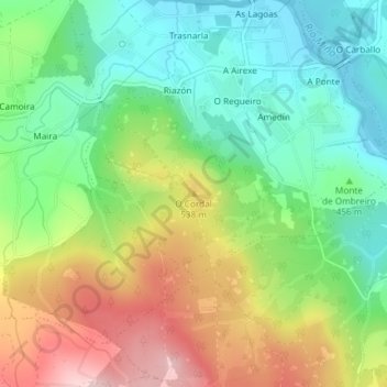 Mappa topografica O Cordal, altitudine, rilievo