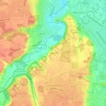 Mappa topografica Ardeilhou, altitudine, rilievo