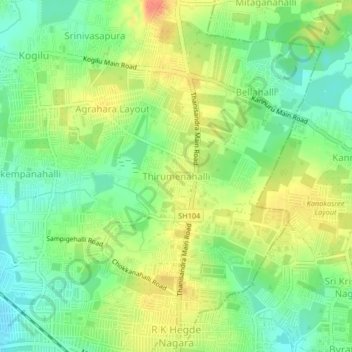 Mappa topografica Thirumenahalli, altitudine, rilievo