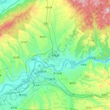 Mappa topografica 平陆县, altitudine, rilievo