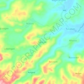 Mappa topografica Totuban, altitudine, rilievo