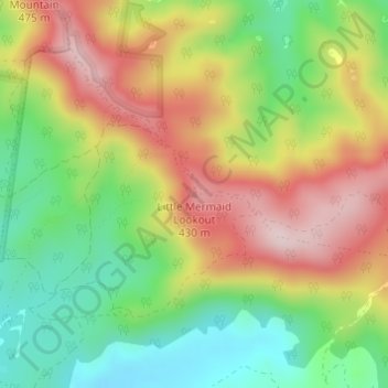 Mappa topografica Little Mermaid Lookout, altitudine, rilievo