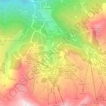 Mappa topografica Plagne 1800, altitudine, rilievo