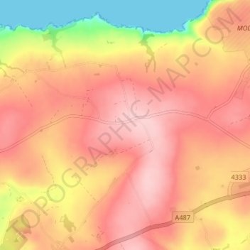 Mappa topografica Felinwynt, altitudine, rilievo