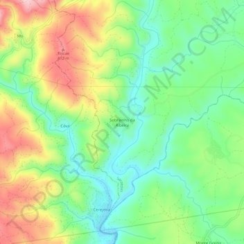 Mappa topografica Sobrainho da Ribeira, altitudine, rilievo