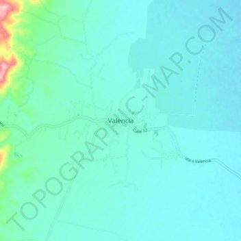 Mappa topografica Valencia, altitudine, rilievo