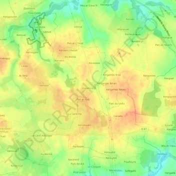 Mappa topografica Keramoal, altitudine, rilievo