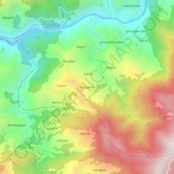 Mappa topografica dungahar, altitudine, rilievo