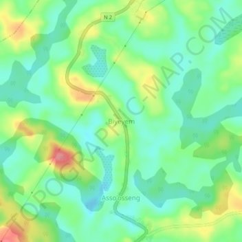 Mappa topografica Biyeyem, altitudine, rilievo