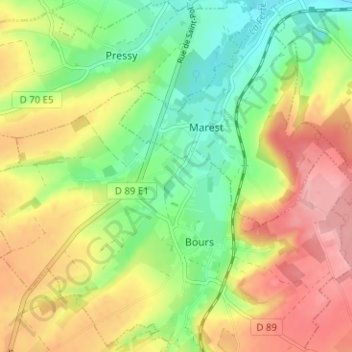 Mappa topografica Griscourt, altitudine, rilievo