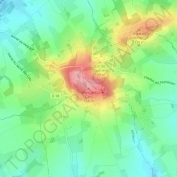 Mappa topografica Mont des Cats, altitudine, rilievo