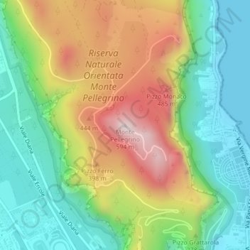 Mappa topografica Monte Pellegrino, altitudine, rilievo