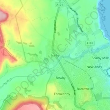 Mappa topografica Scalby, altitudine, rilievo