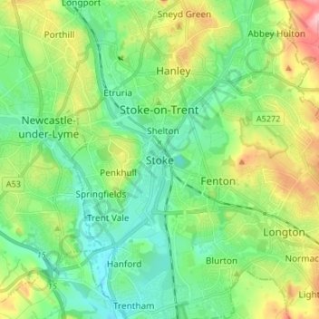 Mappa topografica Stoke, altitudine, rilievo