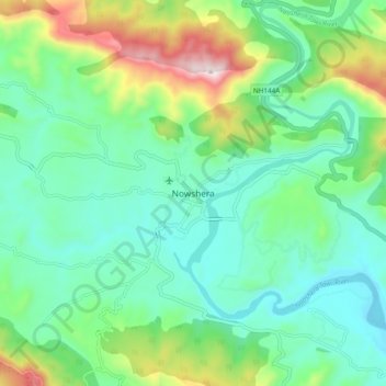 Mappa topografica Nowshera, altitudine, rilievo