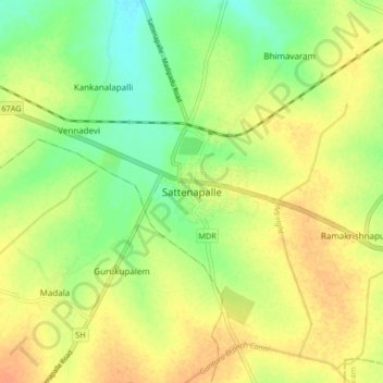 Mappa topografica Sattenapalle, altitudine, rilievo