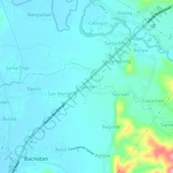 Mappa topografica Cabaroan, altitudine, rilievo