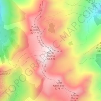 Mappa topografica Monte Renoso, altitudine, rilievo