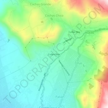 Mappa topografica Cullpa Baja, altitudine, rilievo
